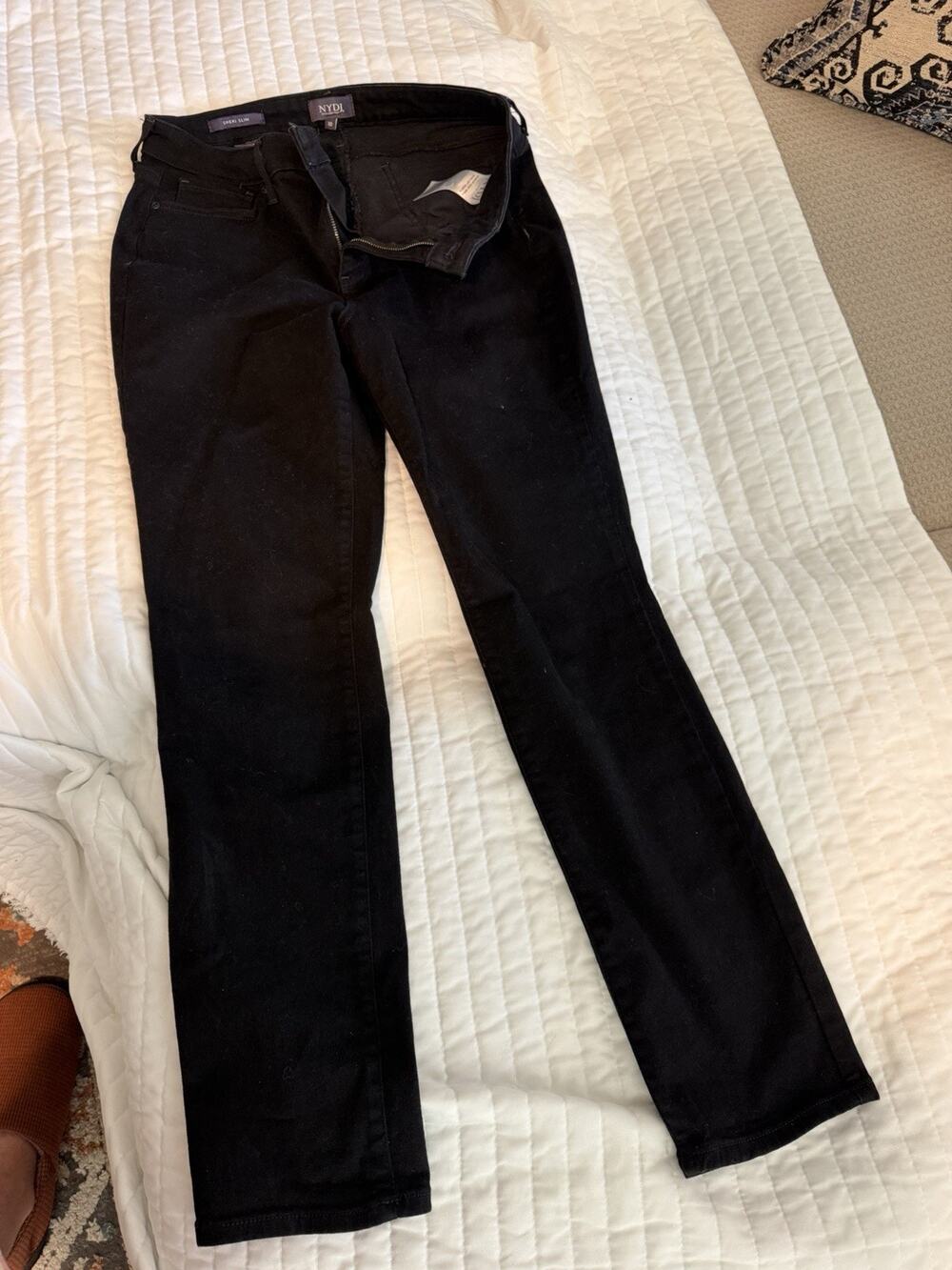 NYDJ Sheri Slim Jeans Womens 10 Black Lift Tuck Technology Stretch Denim